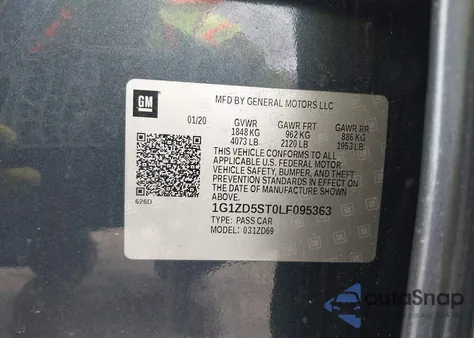 2020 Chevrolet Malibu Fwd Lt z USA, uszkodzony, nr VIN 1G1ZD5ST0LF095363